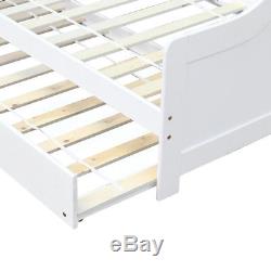 Wido WHITE WOODEN 3FT SINGLE BED WITH PULL OUT UNDERBED MATTRESS UNDER TRUNDLE