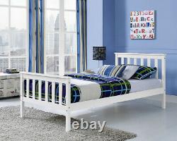 Wooden Bed Frame Solid Pine White Double King Single Size Shaker Style