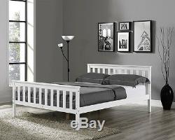 Wooden Bed Frame White Double King Single Size Solid Pine and with Mattress New
