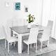 Wooden Dining Table Set Gray With6 Faux Leather Chairs White Kitchen Furniture