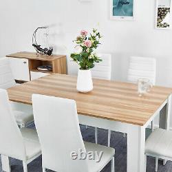 Wooden Dining Table Set Oak and White 6 Faux Leather Chairs Kitchen Furniture