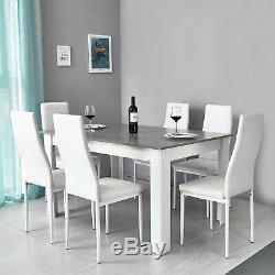 Wooden Dining Table Set with6 Faux Leather Chair Seat Kitchen Furniture Grey&White