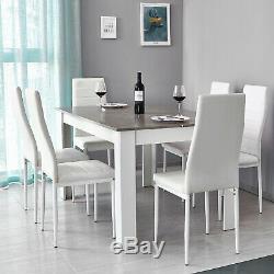 Wooden Dining Table Set with6 Faux Leather Chair Seat Kitchen Furniture Grey&White