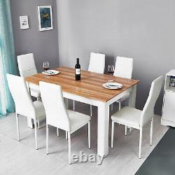 Wooden Dining Table Set with6 Faux Leather Chairs Seat Kitchen Furniture Oak&White