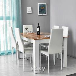 Wooden Dining Table Set with6 Faux Leather Chairs Seat Kitchen Furniture Oak&White