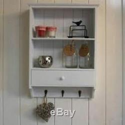 Wooden French Vintage Shelf Unit With Drawer Shabby Chic Wall Storage Unit White