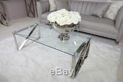Zenn Contemporary Stainless Steel Clear Glass Lounge Living Room Coffee Table